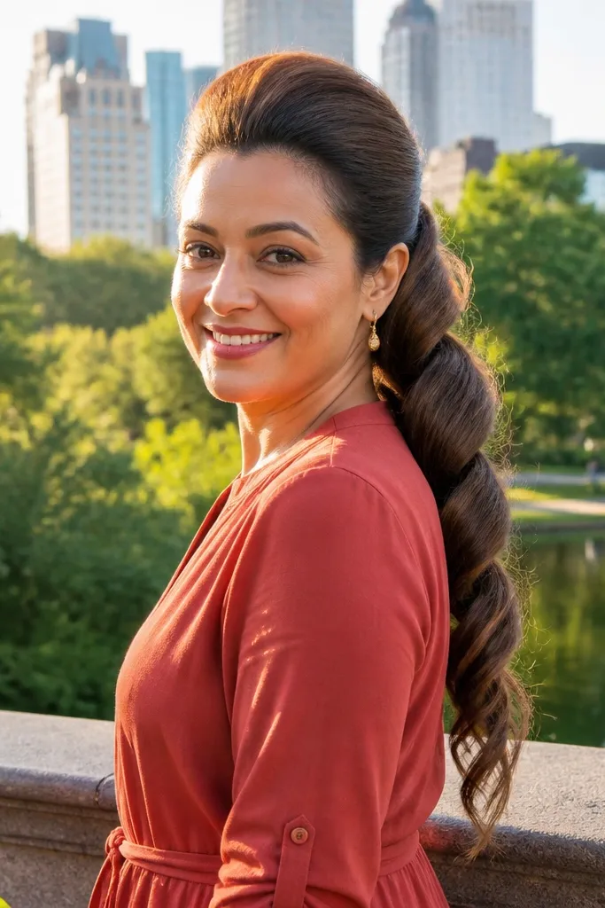 Twisted rope ponytail with extra volume at the crown