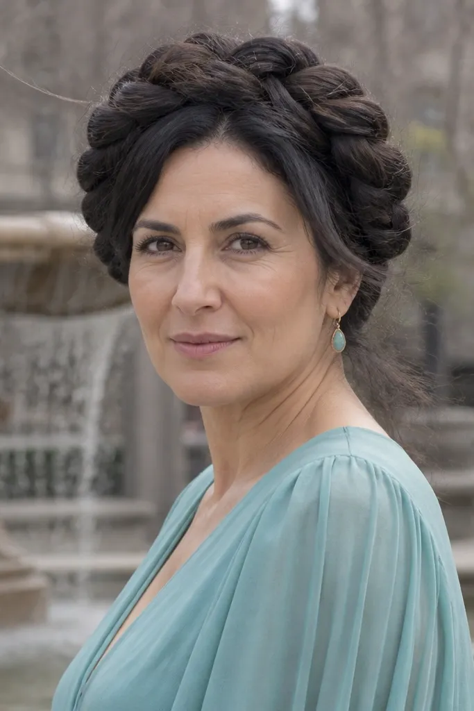 Crown braid around the head with slightly loosened texture