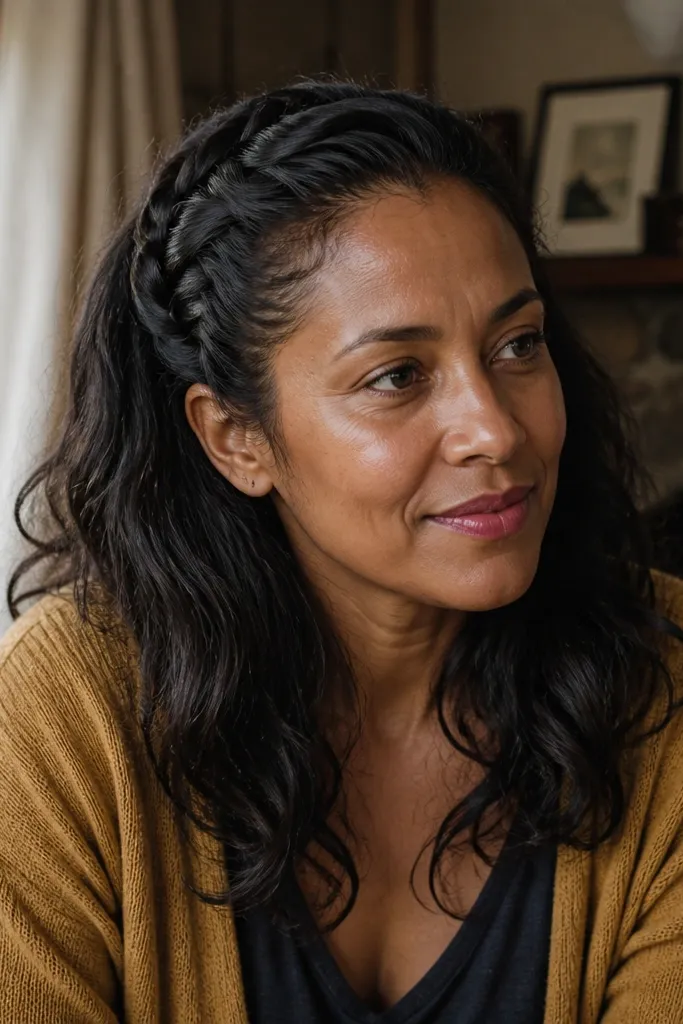 Half-up look with a single braided accent and loose waves