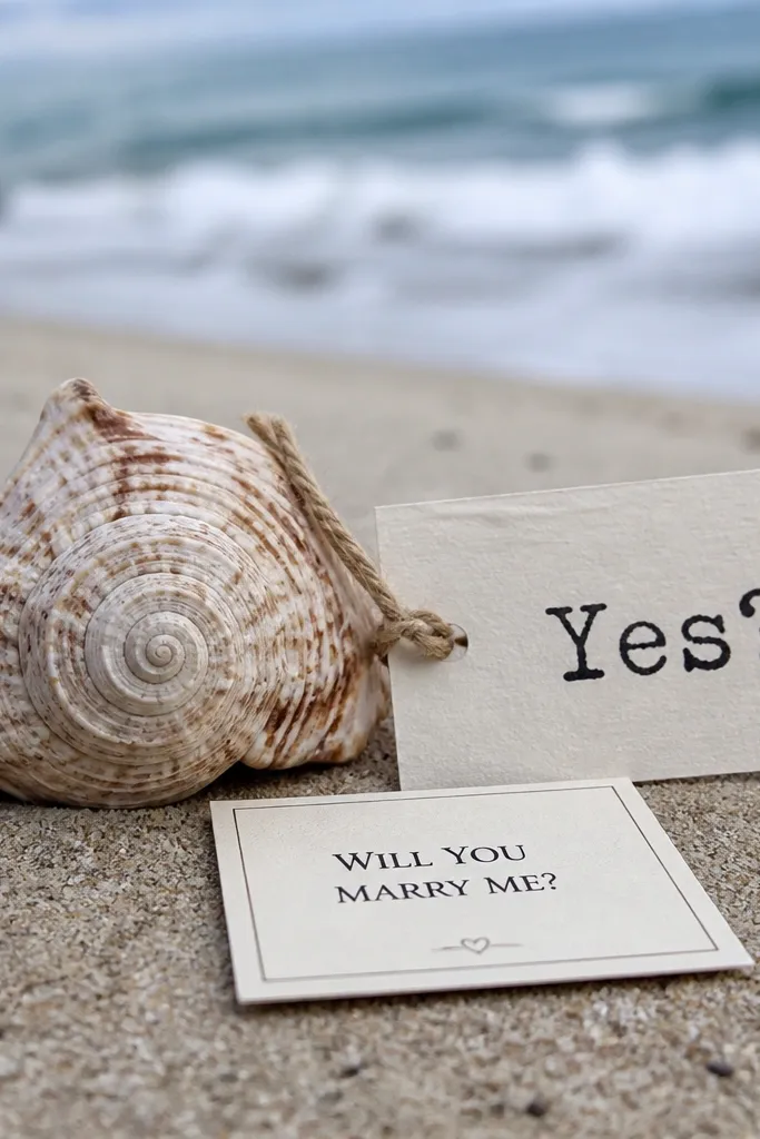 White shell tied with twine and a small tag reading will you be my groomsman