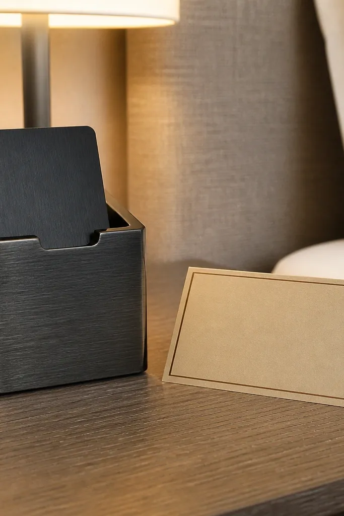A keycard holder with a printed proposal card peeking out
