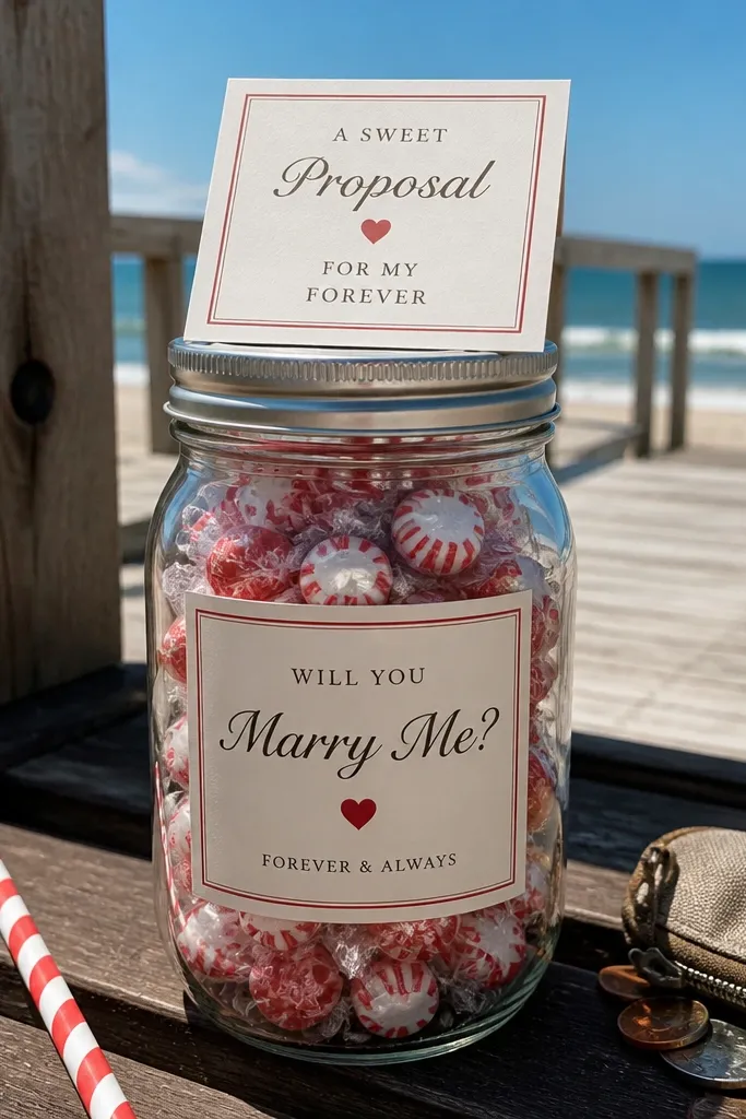 Small jar with candy and a printed label reading will you be my groomsman