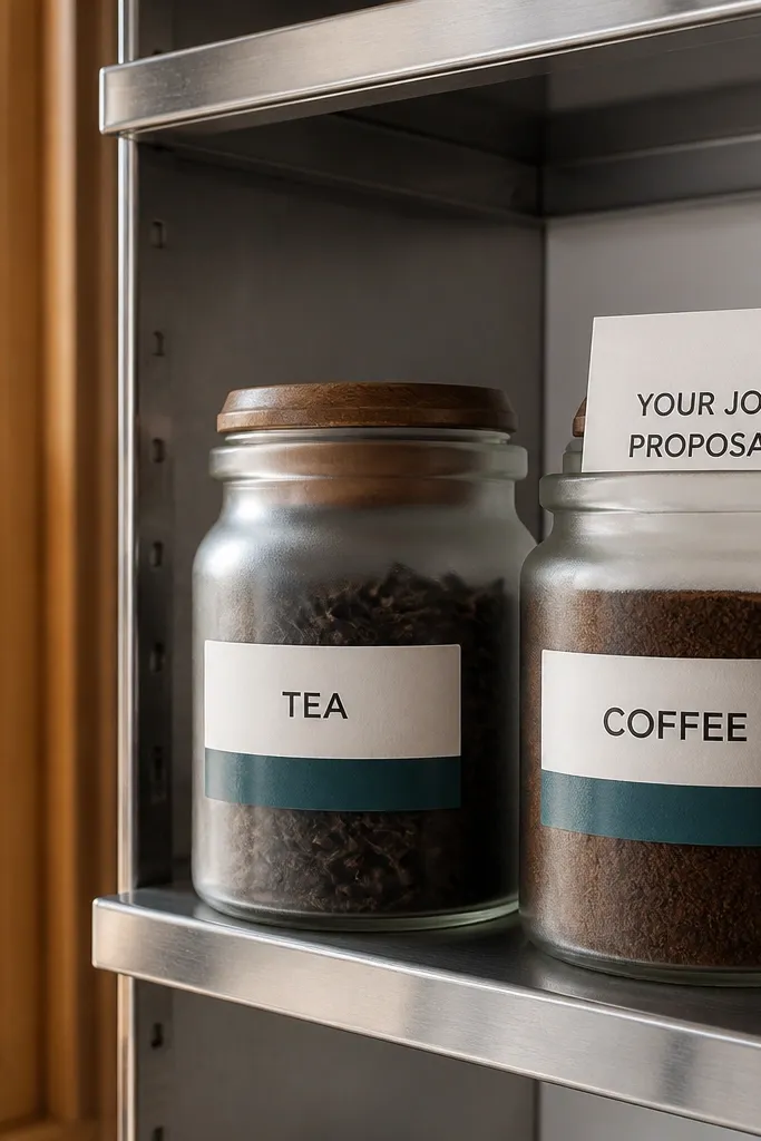 Small pantry jars with matching labels and a card tucked in one jar