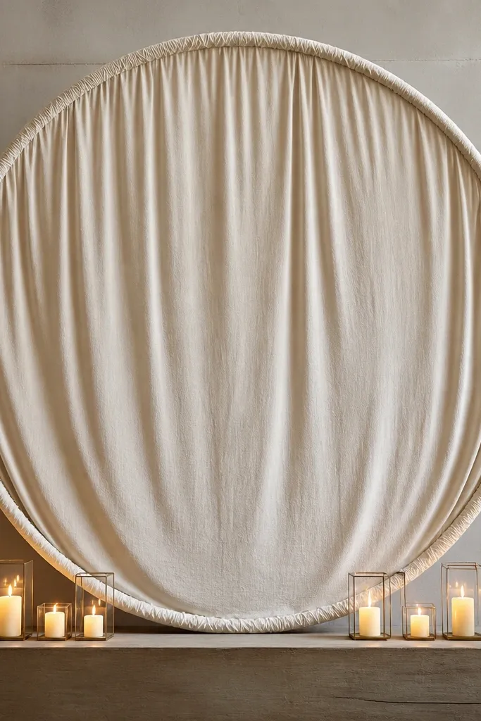 Fabric circle backdrop framed with small LED candles below