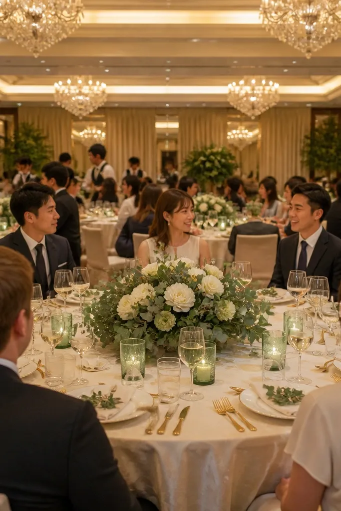 Eucalyptus stems with warm white candles and small gold accents