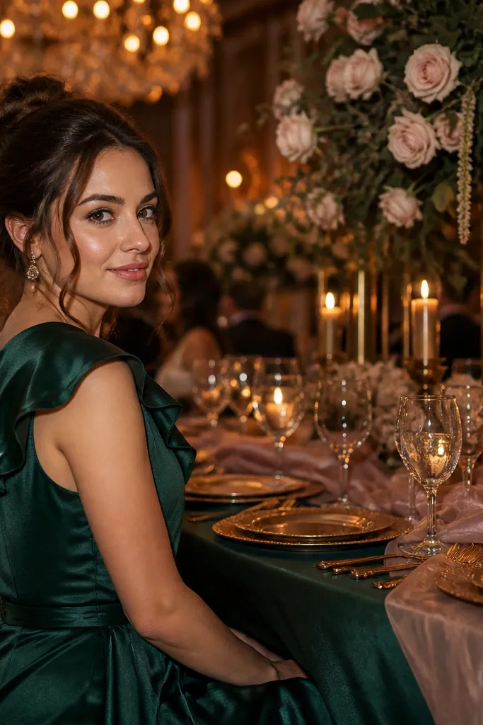 Emerald greenery with blush florals and antique gold frames