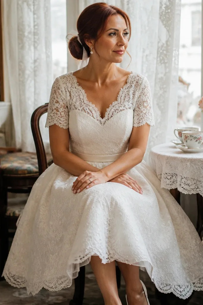 Low bun with a thin ribbon wrapped around the base