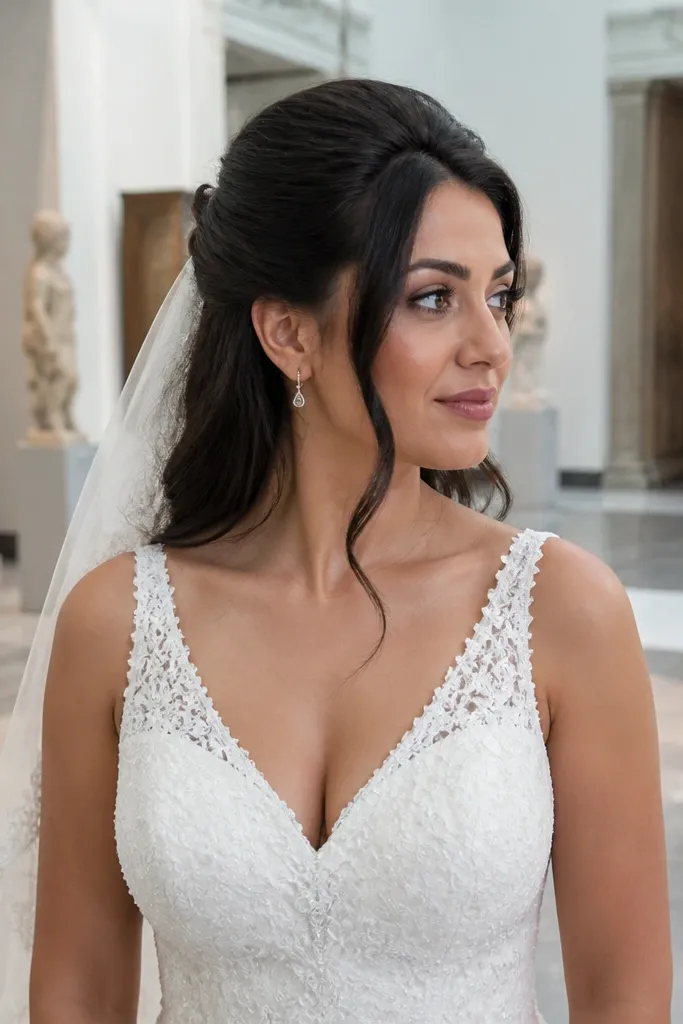 Half-up ponytail with lifted crown and soft waves