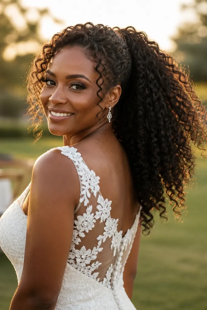 Curly ponytail with defined ringlets and soft volume