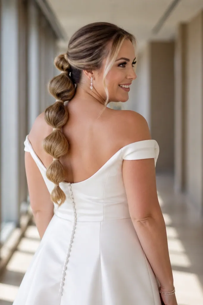 Ponytail with bubble sections tied with small elastics