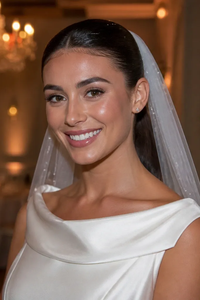 Sleek ponytail with subtle shimmer along the hairline