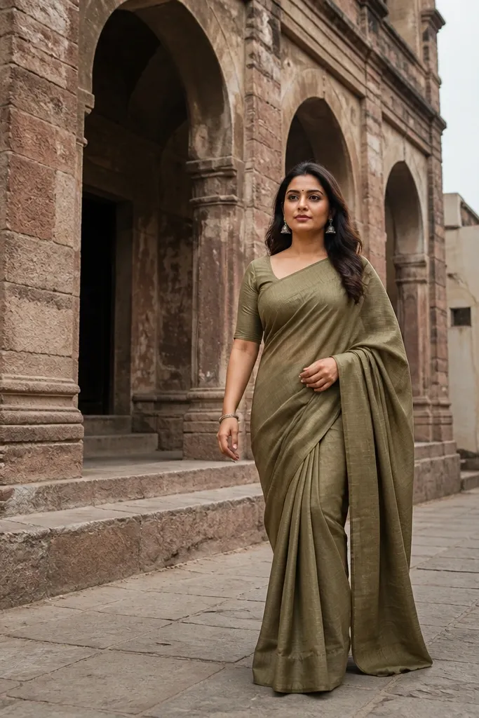 Matte cotton silk saree in a solid color with a simple drape