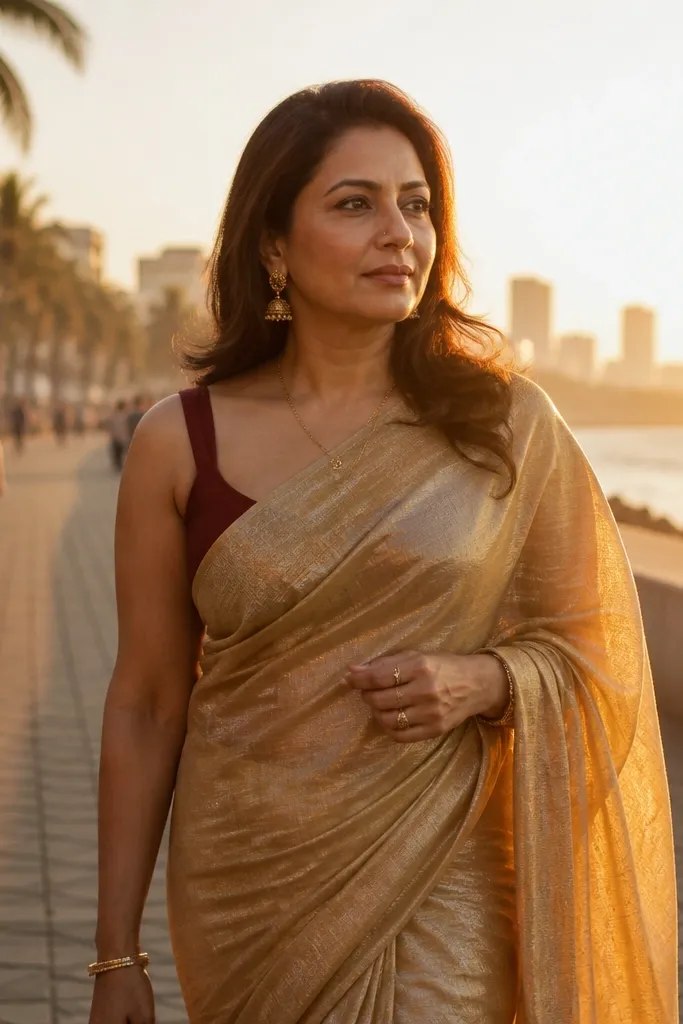 Tissue silk saree with fine shimmer and a softly draped pallu