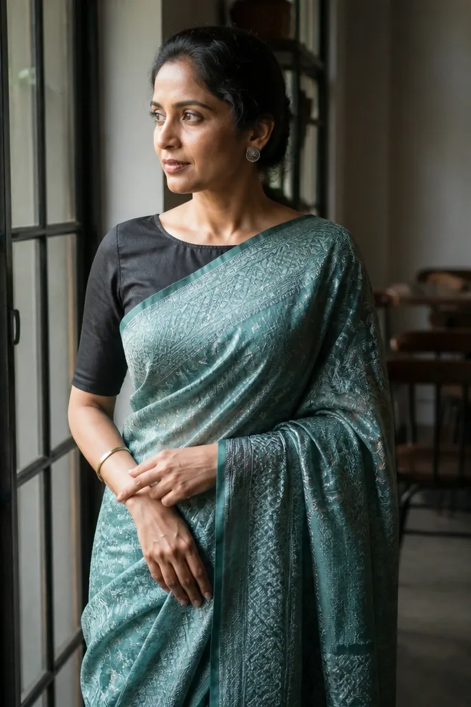 Jacquard saree with raised motifs and a defined texture pattern