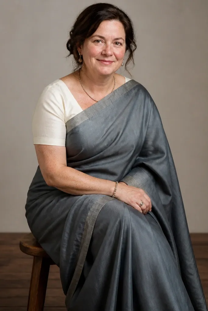 Matte satin saree with a smooth finish and a contrast-colored blouse