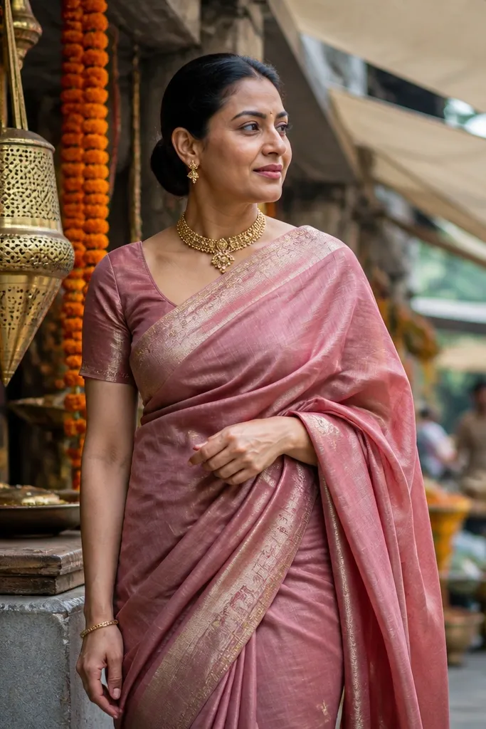 Silk blend saree with soft sheen and easy drape folds
