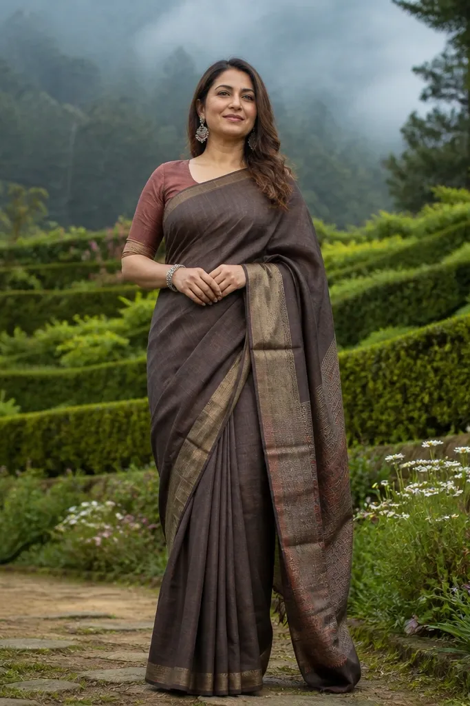 Tussar silk saree with an earthy matte texture and soft drape