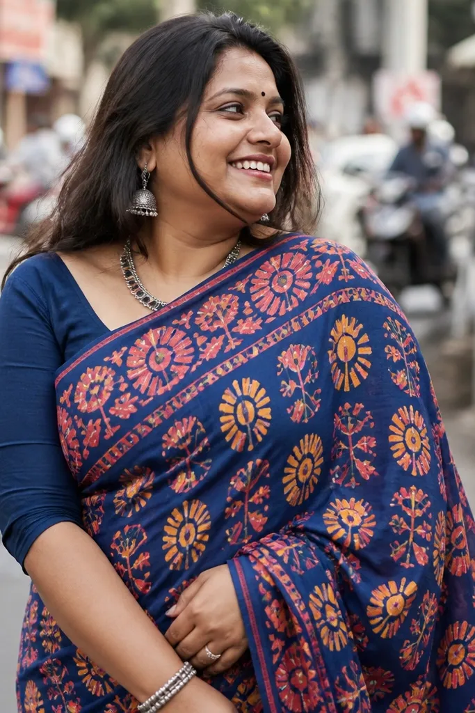 Rayon silk saree with bold block print and comfortable drape