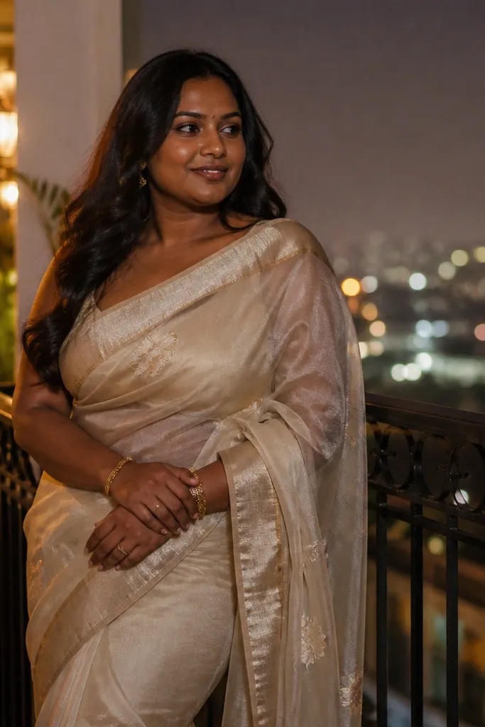 Organza-silk blend saree with a soft border and evening-friendly drape