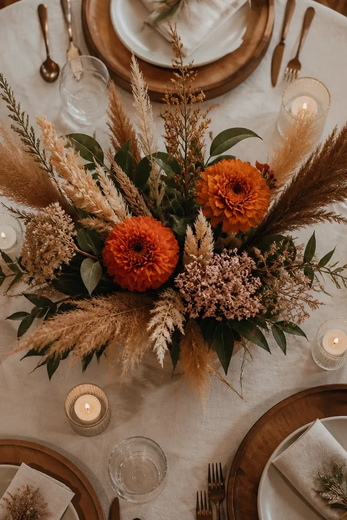 Dried bouquet centerpiece with lots of brown tones
