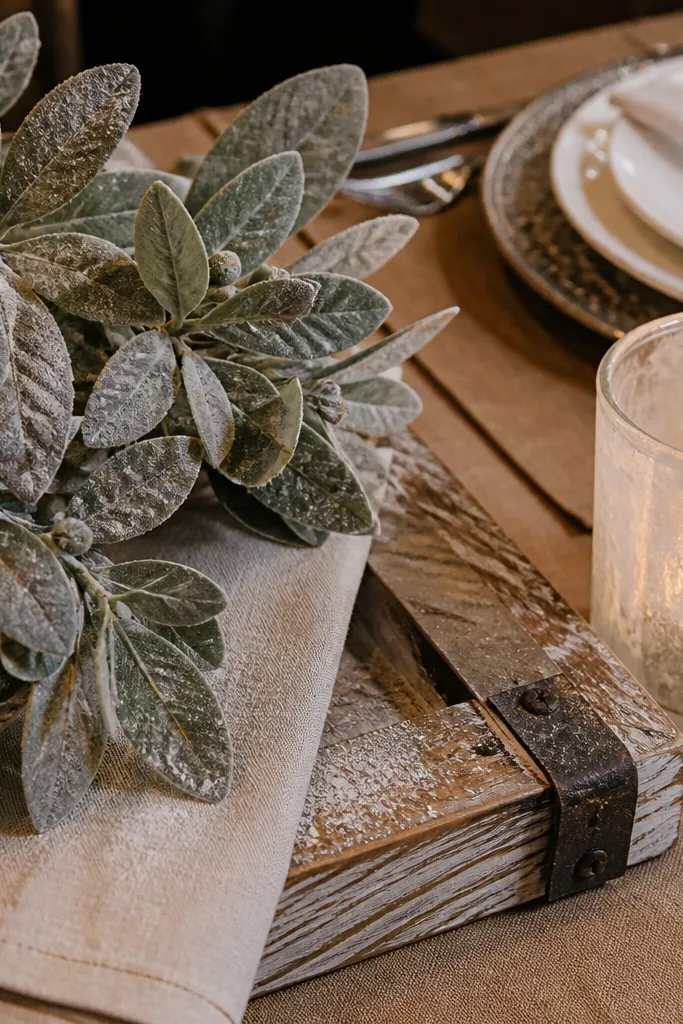 Dusty-looking faux leaves with powdery residue