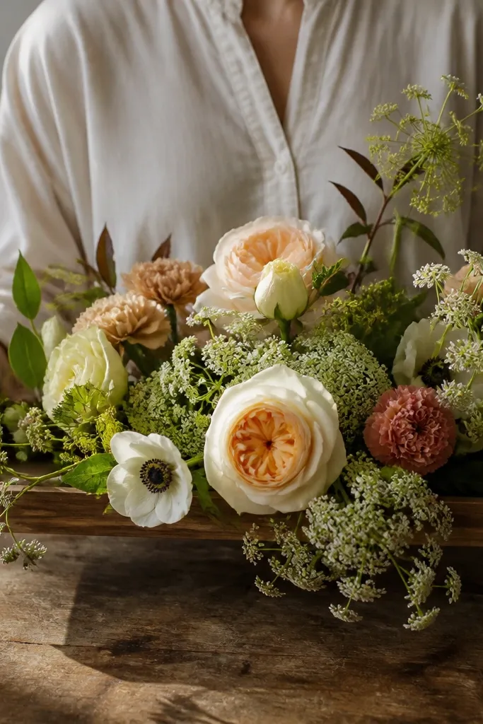 Small tray holding a centerpiece that overflows past edges