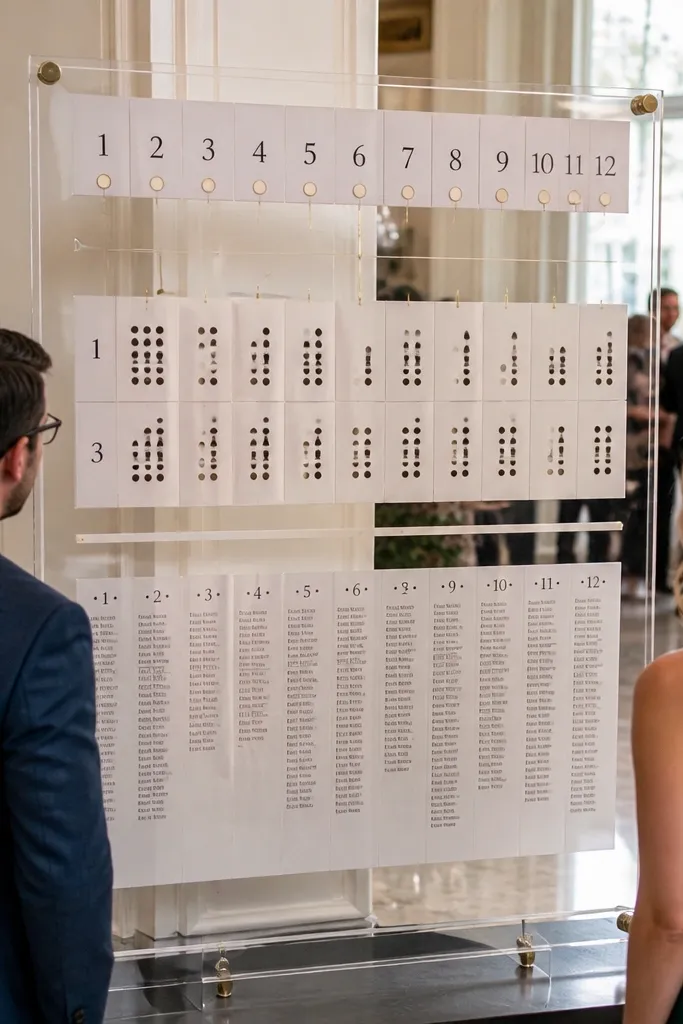 Acrylic seating chart with an index bar and separate numbered sections