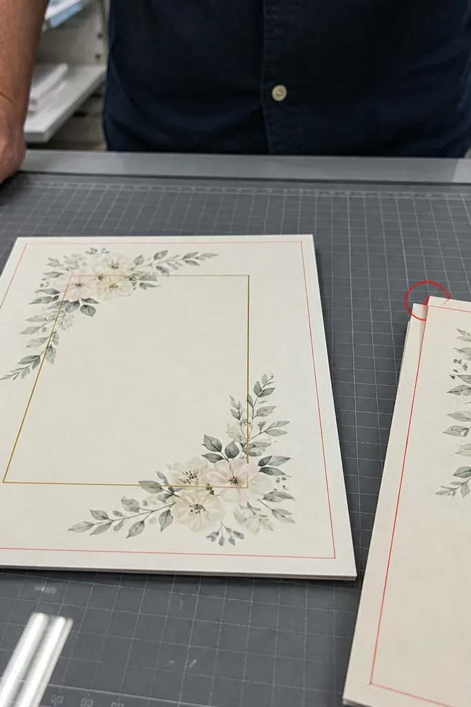 Wedding card with text set back from the edges and a border line near the frame