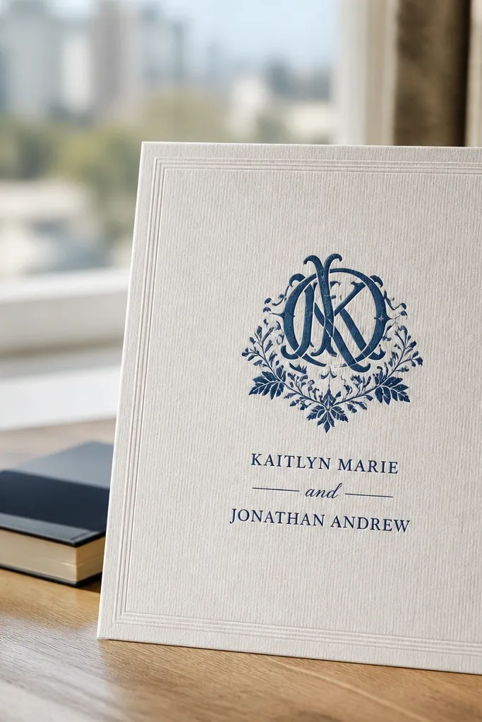 Interlocking initials monogram centered above the date with plenty of spacing