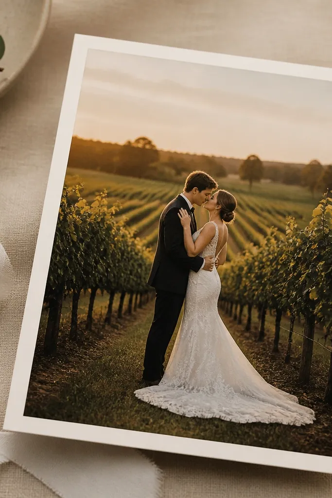Wedding card front with a clean framed edge and crisp margin lines