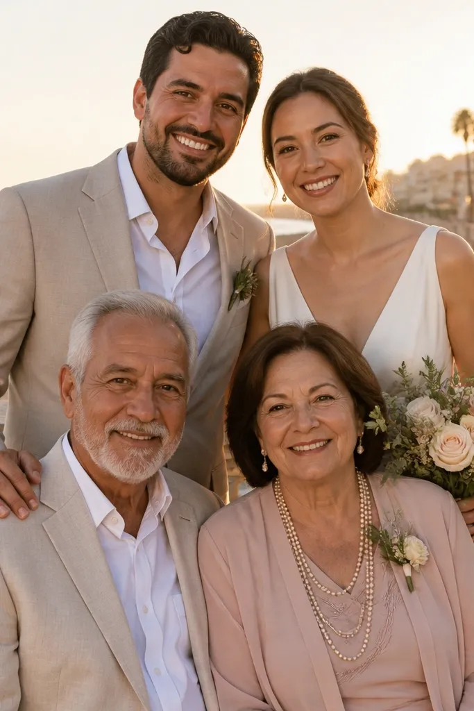 Three generations arranged in a triangle with grandparents centered