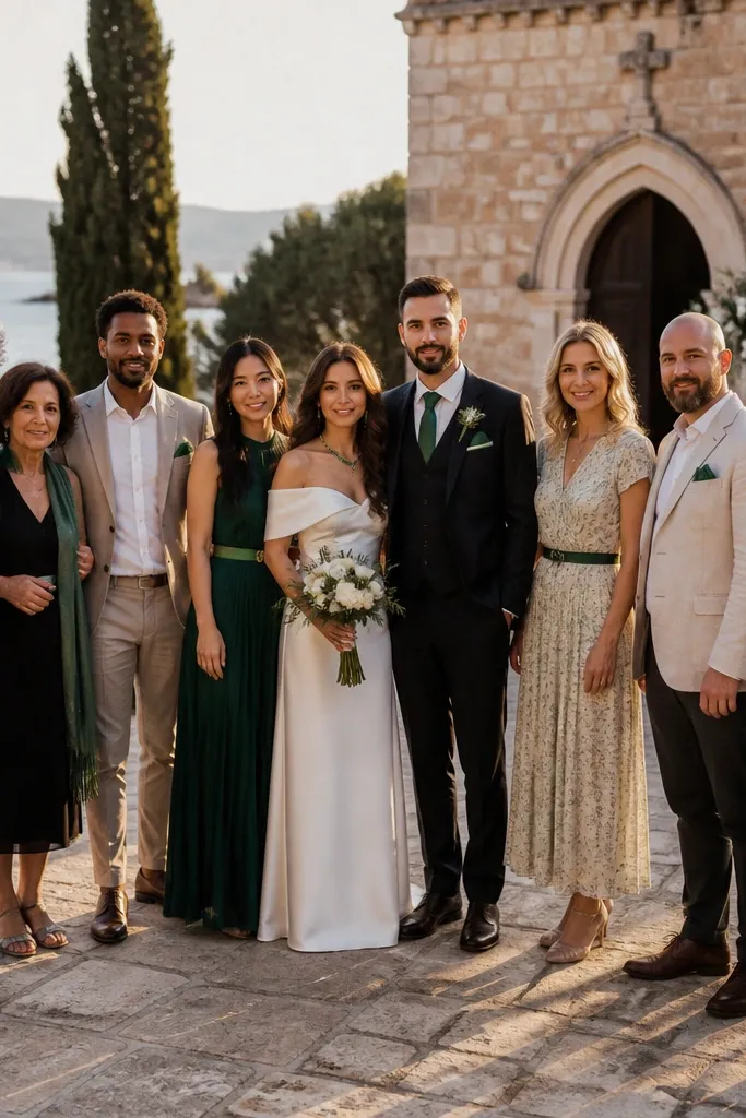 Group wearing matching accent colors like navy and white