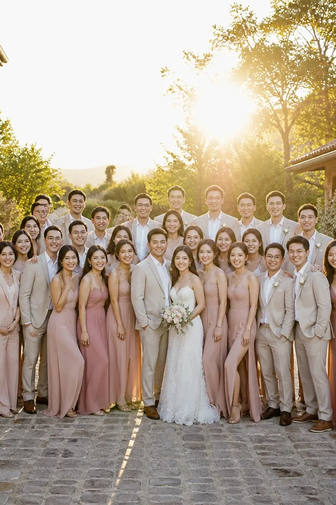 Large cousin group arranged in staggered rows with clear gaps