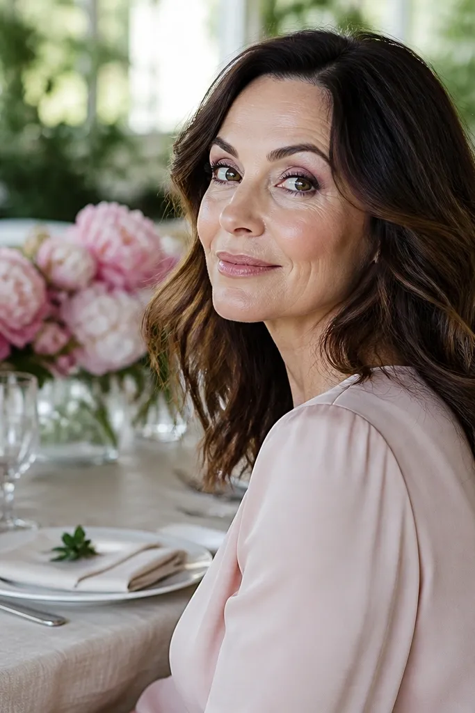 Peony blush smokey eye with warm matte edges and brown liner