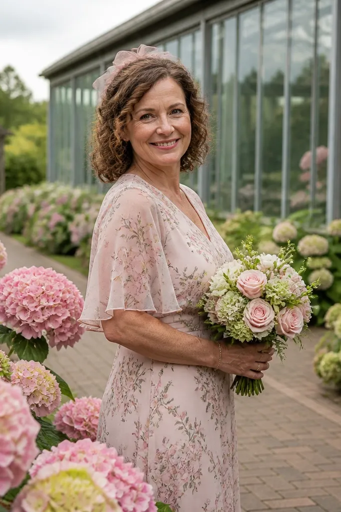 Curly half-up with a ribbon loop tied at the center and soft side volume