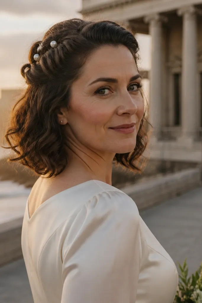 Short curly half-up with small bubble-like pin sections on the crown