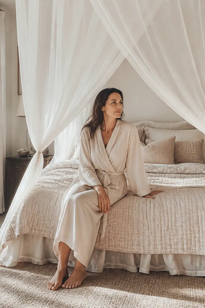 White tulle canopy draped over the bed with soft folds
