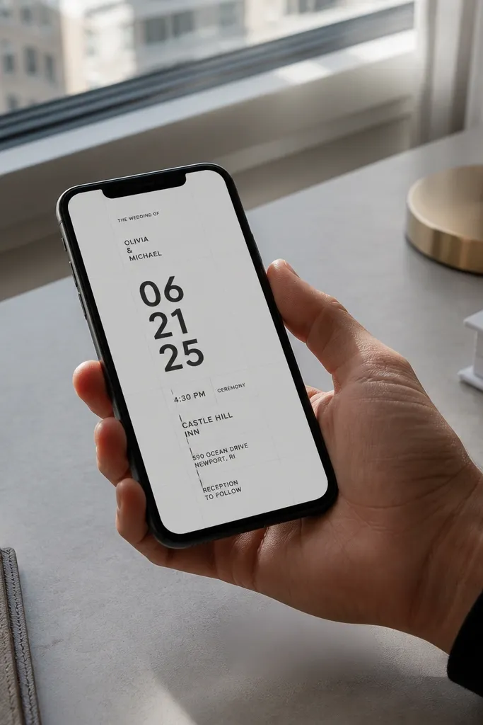 White card with black grid lines, huge date numbers, and small location text