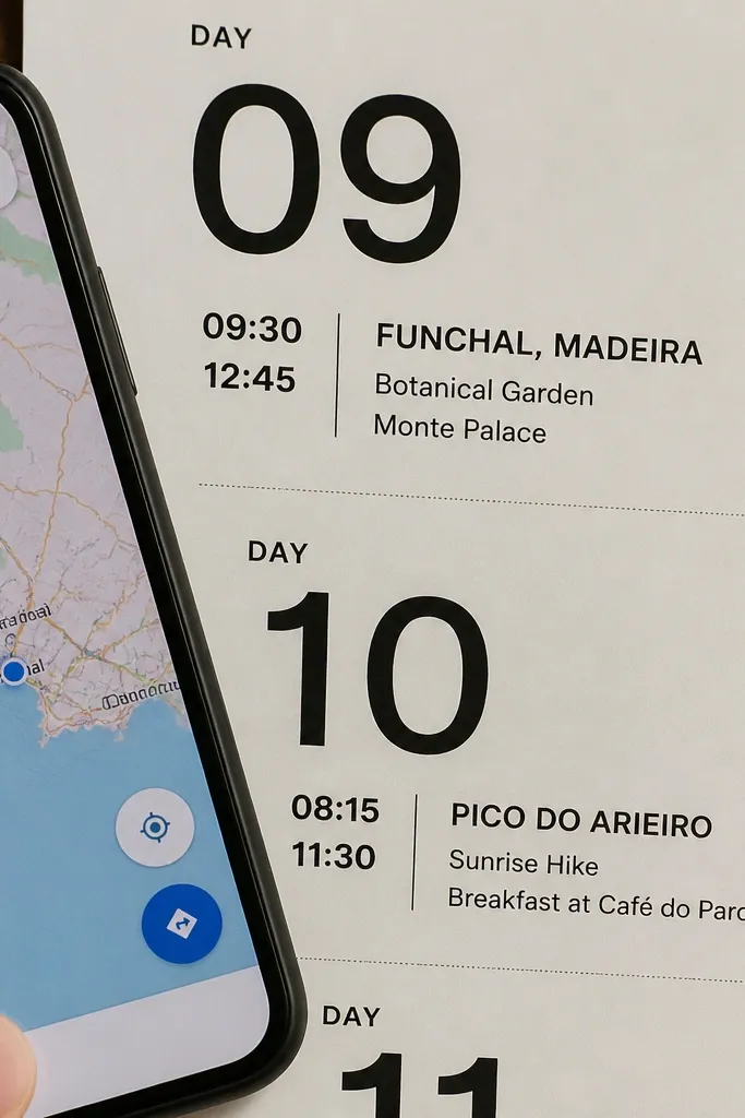 Clean white card with large date numbers and smaller countdown-style text