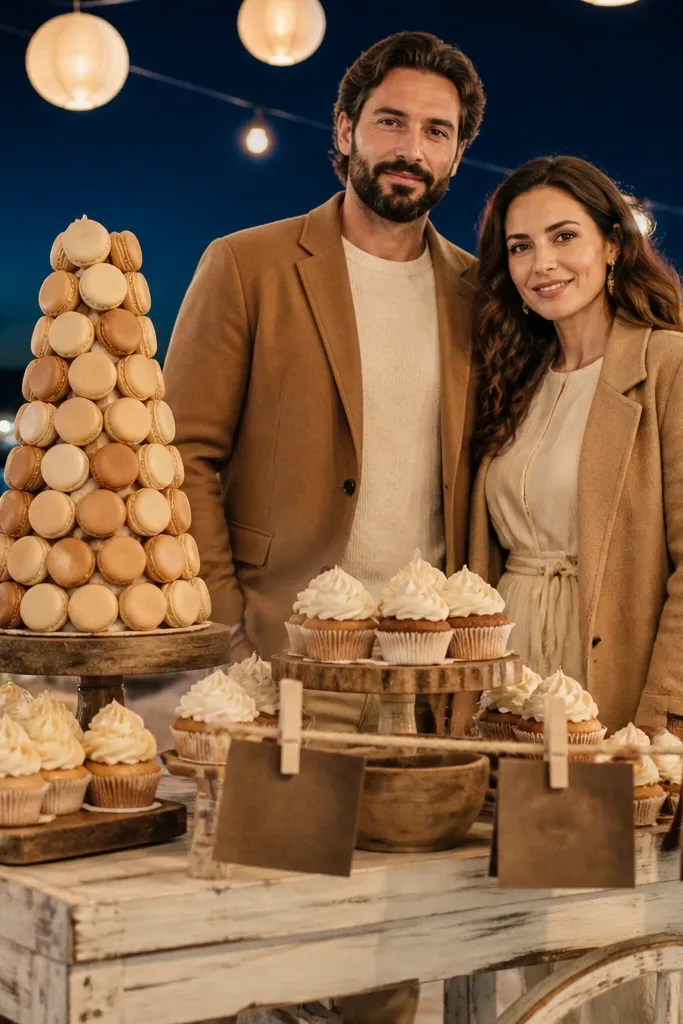 Caramel bridesmaid dresses with buttercream napkins and espresso candle holders
