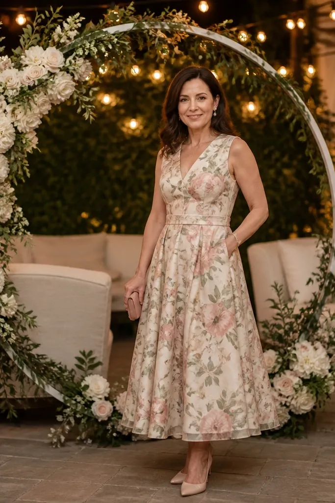 White floral hoop with a greenery rim beside cocktail hour seating
