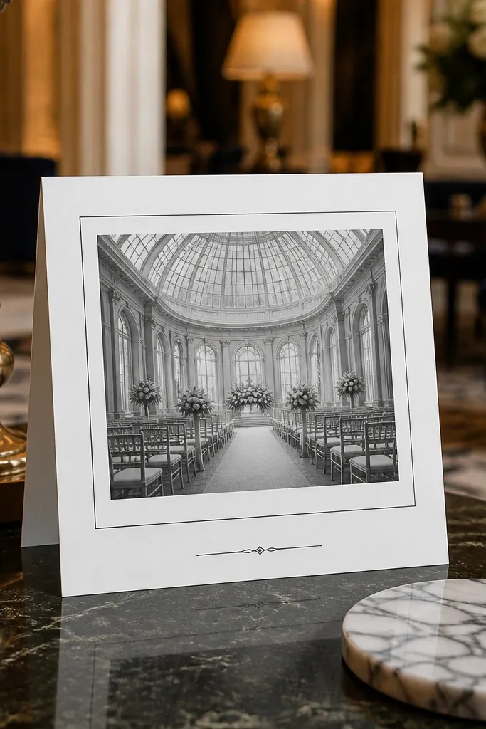Minimal monochrome card with a framed placeholder and bold text below.