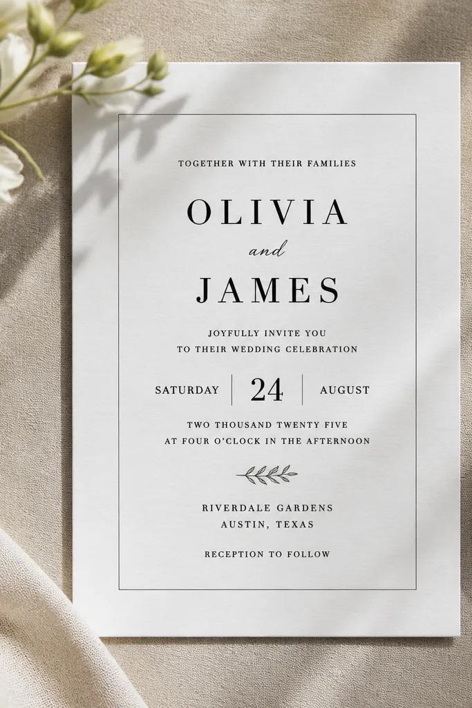 Invite with a printed clear-looking rectangle panel and crisp text inside.
