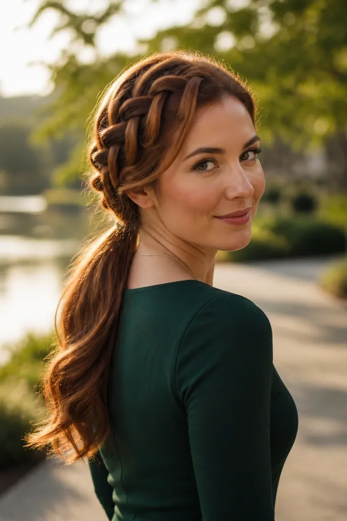 Waterfall braid that ends in a low ponytail