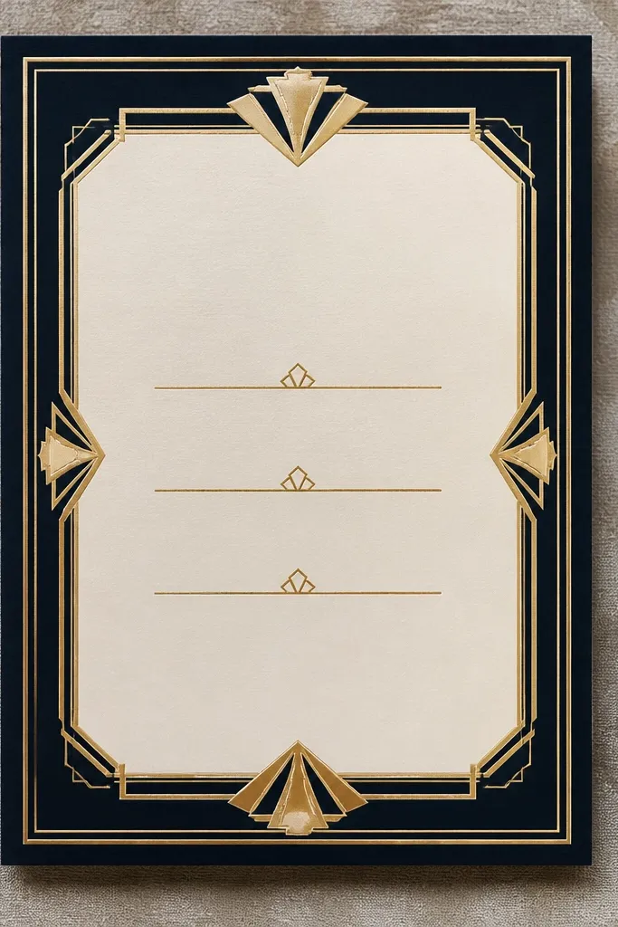 Black and cream art deco framed invitation with three event info lines