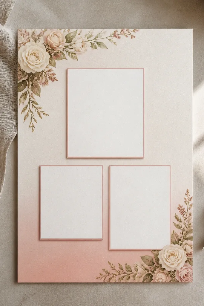 Cream and blush ombre invitation with three rectangle frames for events