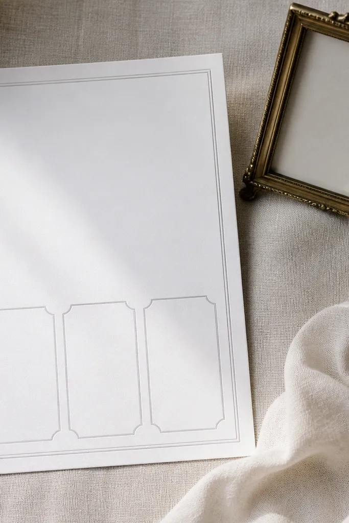 Minimal white invitation with three labeled event boxes and lots of space