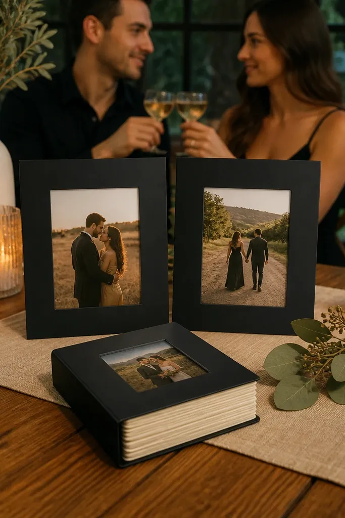 Small guestbook album with matching frames and blank cards