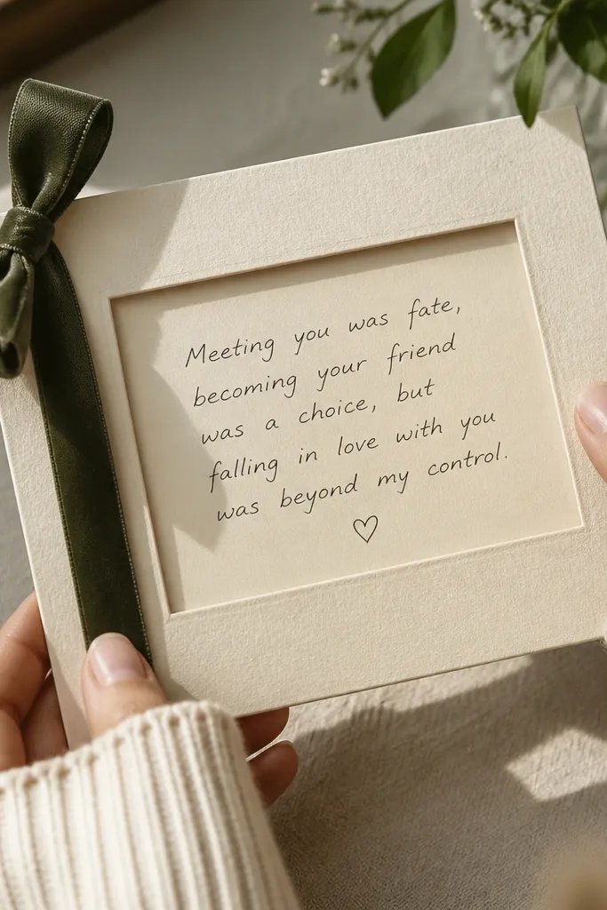Card shaped like a small frame with message inside and ribbon tie