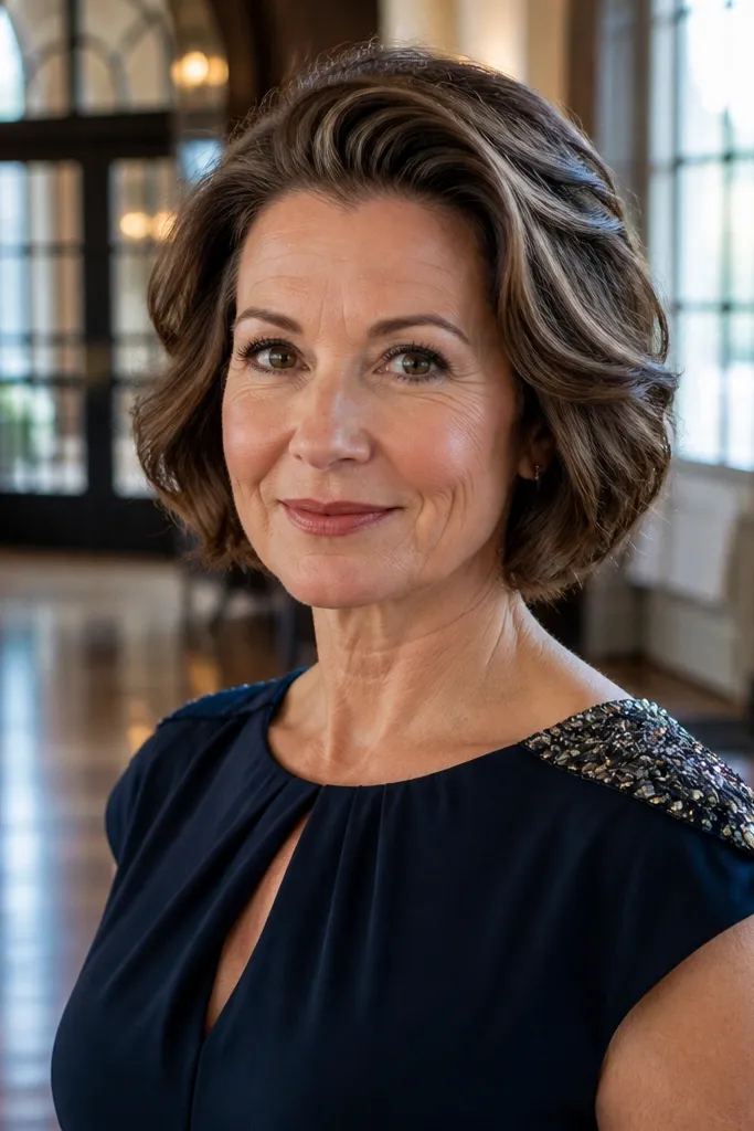 Short bob with voluminous crown and soft pinched waves